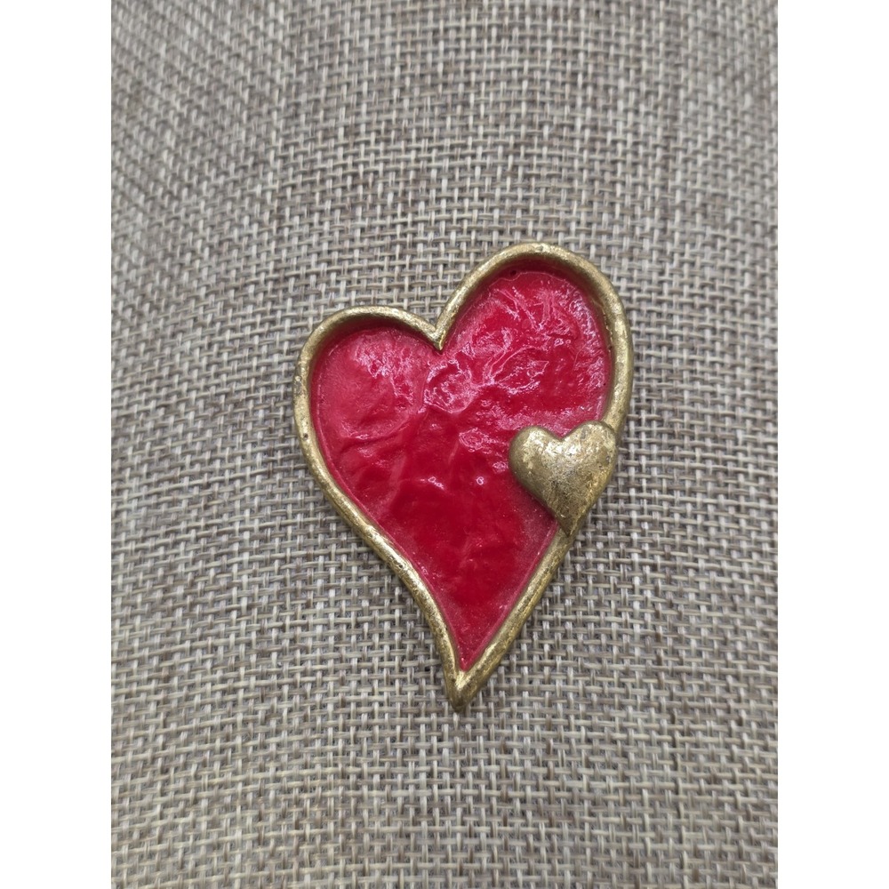 vintage American Greetings red and gold heart brooch